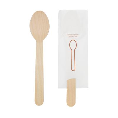 China Viable Packed In Paper Biodegradable Disposable Birch Wooden Spoon 160mm for sale