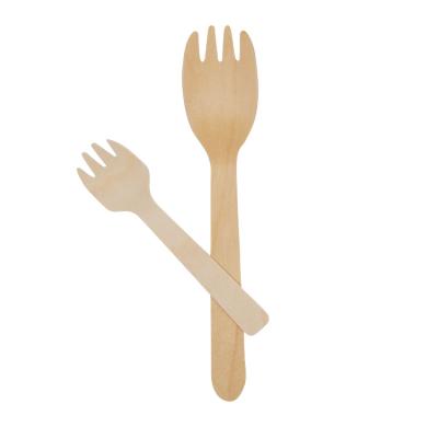 China Home.Restaurant.Bar.Hotel.Wedding Mini Wooden Spork Biodegradable Compostable Birchwood Disposable Spoon 2-in-1 Utensil for sale