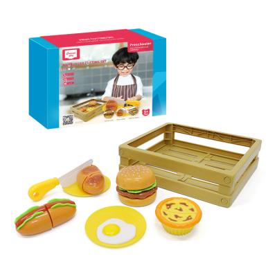 中国 Kidewan Plastic Magic Sticker Pretend Play Kitchen Toys Hamburger Cutting Toys For Children 販売のため