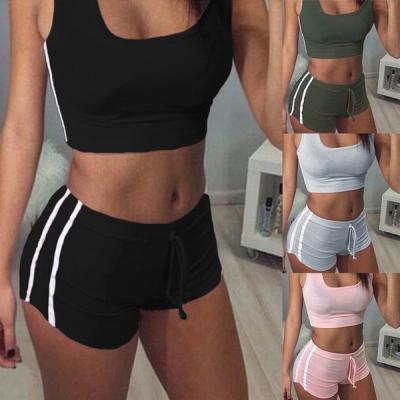 China Breathable Women Shape Sports Sets Solid Crop Tops And Shorts Sexy Sleeveless Round Collar For Ladies Fitness Suits Plus Size for sale