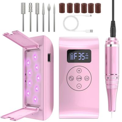 China Hot-selling 2022 cordless electric nail drill 2 in 1 nail drill with e lamp portable folder UV 35000 rpm strong electric rechargeable nail machine drill for sale