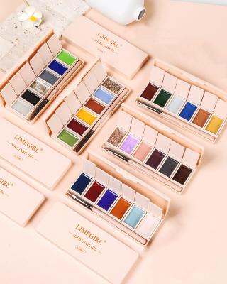 China Safe Nail Designs 2022 UV Phototherapy Nail Polish Glue Set 6 Colors Eyeshadow Cream Solid Tray Glue UV Phototherapy for sale