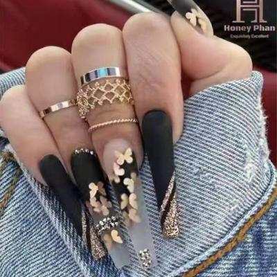 China Easy Apply 2022 New Arrivals Products New Products 2022 New Arrivals Long Tender Coffin Fake Nail Tip Clear Handmade Black Long Press On Nail Packaging Box Custom for sale