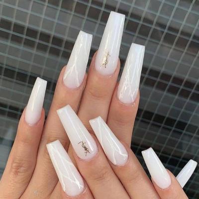 China Easy Apply 2022 Wholesale Full Cover Gel Nails Tip False Coffin Nail Handmade Press On Long Tip White French Nail Superb For Women for sale