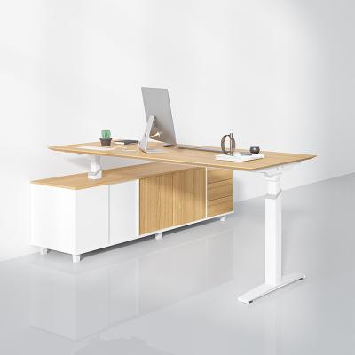 中国 Modern Height Adjustable Electric Executive Desk Wood L Shaped Standing Desk 販売のため