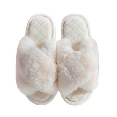 China Fashion Trend Women PVC Winter Plush Cross Floor Cotton Slippers Plush Indoor Home Warm Slippers for sale