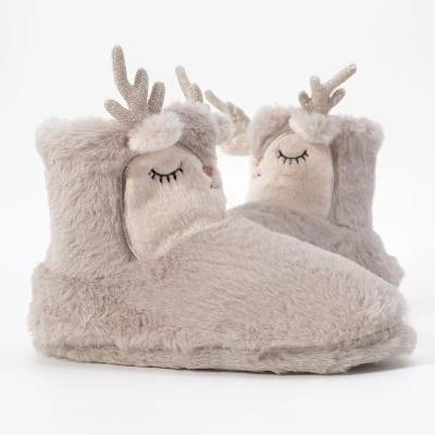 China Fashion Trend Customized Cotton Floor Warm Cute Elk Boots Popular Winter Fleece Soft Home Slippers for sale