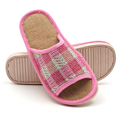 China Hot Sales Logo Color Pure Natural Linen Custom Made Toe Linen Slippers For Women Open Indoor Outdoor Fashion Trend for sale