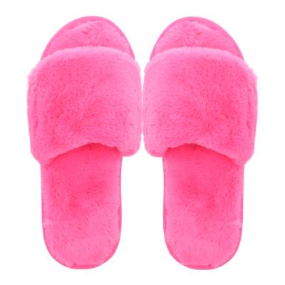 China Damping Fashion Women Vegan Faux Fur Slider Slippers Fluffy Bedroom Winter Indoor Slippers For Women for sale