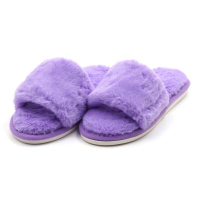 China Anti-odor Indoor and Outdoor Fluffy Plush Slipper Women's Open Toe Pink Slippers for sale