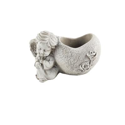 China Eco-friendly Cement Flower Pot With Heart And Angel Design For Serious Planter for sale