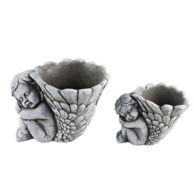 China Cute Eco-friendly Cement Angel Statue With Planter Pot Angel Figurine Angel Flower Pot for sale