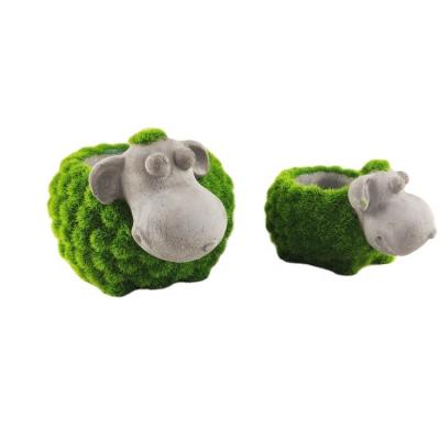 China Eco-friendly Cute Sheep Design Cement With Grass Material Animal Modern Pot for sale