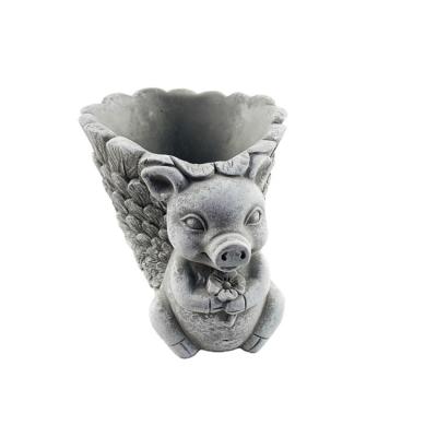 China Wholesale Eco-friendly Cement Decorative Beautiful Pig Plant Pots Plant Floor Animal Modeling Flower Pot for sale