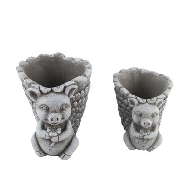 China Eco-friendly decorative flower pot designs cement cute little pig animal shape for planting floor flower pot for sale