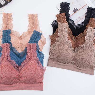 China Seamless Women's Floral Butterfly Lace Neckline Stretch Wireless Seamless Crop Chest Wrap Bra Tube Top Top for sale