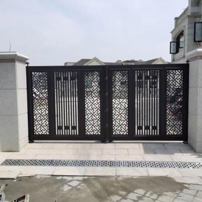 China Modern Design Aluminum Metal Front Door Double Swing Gate Front Entrance Grill Driveway Automatic Swing Entry Door for sale