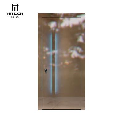 China Modern high gloss front anti-theft hotel entrance double doors tech stainless steel entry double doors partly double door for sale