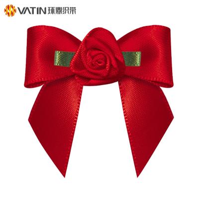 China Wholesale Red Christmas Printed Custom Bow VATIN Ribbon Bow Pre-made Hair Satin Ribbon for sale