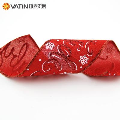 China Viable Colorful Character Glitter Snowflakes Printed Christmas Wire Rope Edged Ribbon for sale