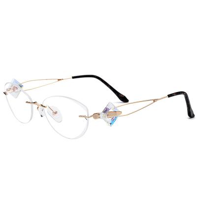 China New Titanium Wire Universal Women's Glasses Ultralight Frame Diamond Trimming Cut Myopia Optical Glasses Rimless Frames Eyewear for sale