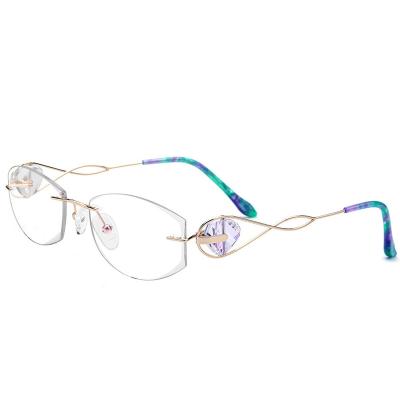 China Luxury Ultralight Diamond Trimming Cut Myopia Optical Eyewear Frame Titanium Wire Fashion Glasses Universal Women Rimless Glass for sale