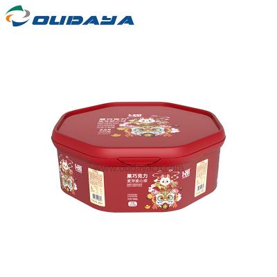 China Recyclable Octagonal 1L 500g IML Food Plastic Dates Boxes Container With Tamper Evident Lid for sale