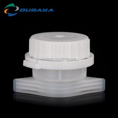 China Non Spill 33mm Good quality PE PP plastic nozzle spout with cap for deteregent pouch packaging for sale