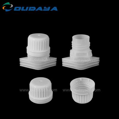 China Non Spill 16mm Good quality PE PP plastic nozzle spout with cap for beverage deteregent pouch packaging for sale