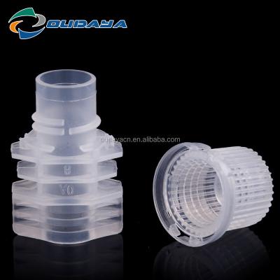 China Non Spill 10mm transparent plastic double gaps spout plastic suction nozzle with cap for sale