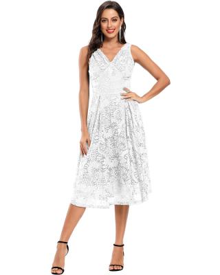 China Women's Amazon Summer Dresses Washable New Arrivals 2022 New Fashion Lace Dress White Bodycon Sleeveless Prom Dresses Women for sale