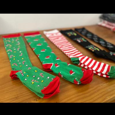 China Xmas Thermal Knee Long Decor Knocking Christmas Funny Sock Custom Logo Unisex High Sporty Long Socks for sale