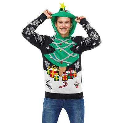 China Unisex Xmas Embroidery Jacquard Christmas Hoodie Crewneck Pullover Acrylic Sweater Anti Shrink Knitwear for sale