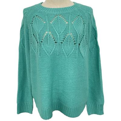 China 2022 Fall Soft Wholesale Women Clothing Blue Knitted Crew Neck Long Sleeve Custom Women Sweaters for sale