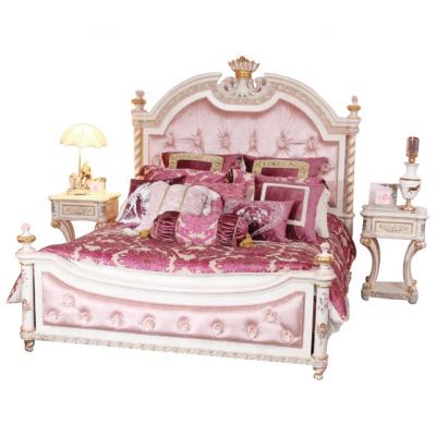 China Traditional European Luxury Kids Bedroom Furniture Solid Wood Princess Full Bed Bedroom Set With Drawing for sale