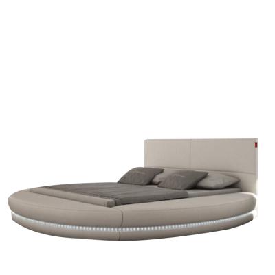 China Modern Round Super King Size Bed Frame LED Light PU Leather Bed Set And Soft Upholstery Bed for sale