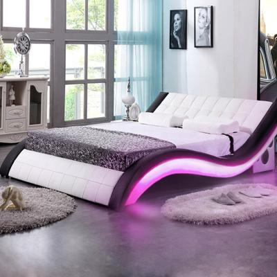 China (Height)Adjustable Bedroom Furniture Led Bed With Speaker King Size Bed Frame for sale