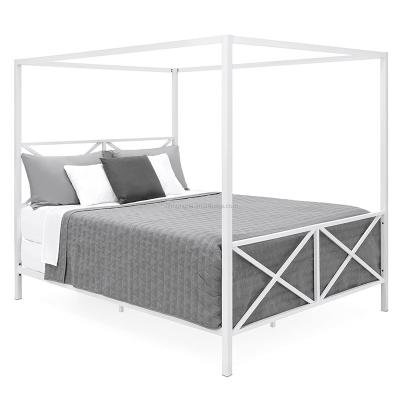 China Modern Storage Bedroom Metal Bed Double Can Hang Mosquito Netting Four-Post Canopy Platform Bed Frame for sale