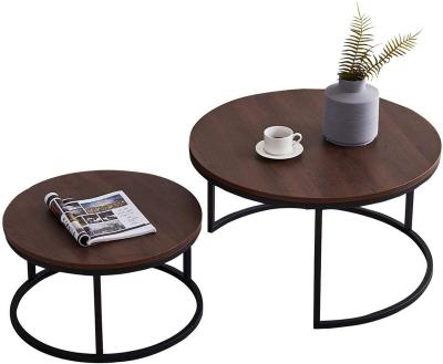 China Round Nesting Extendable Coffee Table Set Of Modern Coffee Table 2 With Wood Top And Metal Frame For Living Room for sale