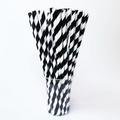 China Color disposable disposable biodegradable black stripe paper straws, paper boba straw for sale