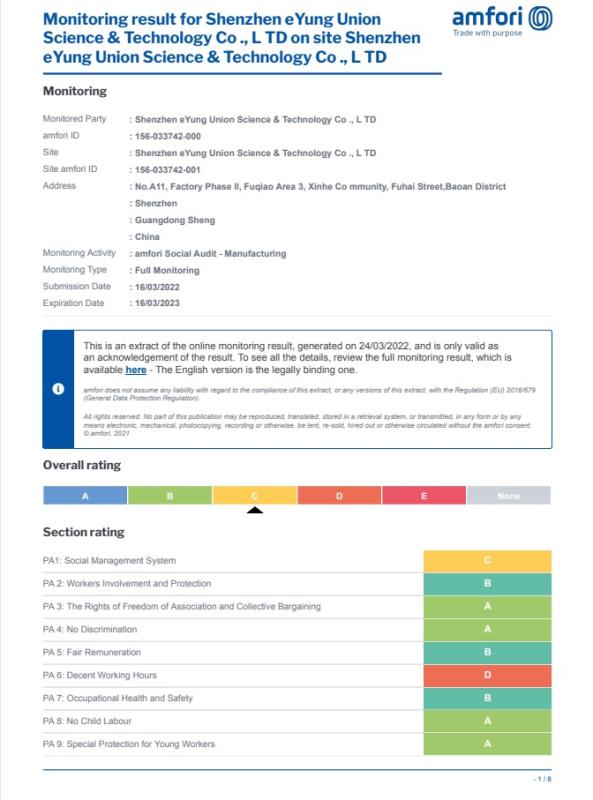 BSCI - Shenzhen Eyung Union Science And Technology Co.,ltd.