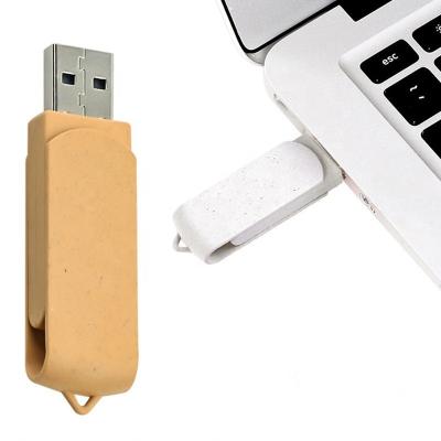 China Eco-friendly degradable storage folders pivot flash hard drive recycle usb stick shell wheat paper straw 32gb pendrive 64GB for sale