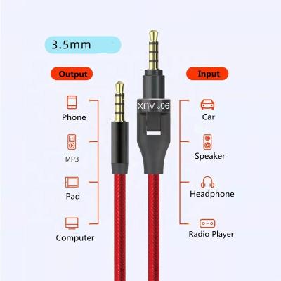 China New Car 90 Degree Turning Audio Cable 90 Degree Bend Audio Cable 3.5mm Bend Wire Round Car Audio Audio Cable 1.2 Meters for sale