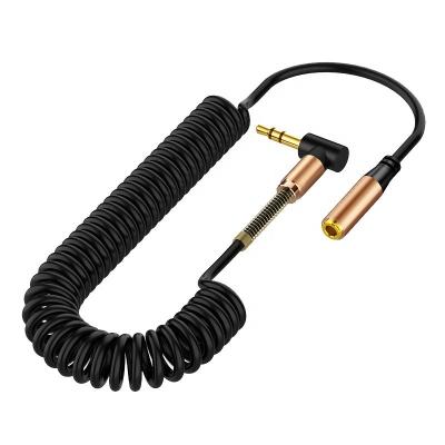 Chine 90 degree bending male car to female extend aux audio cable. 3.5mm Jack Cable 1.5M Mobile Phone Earphone Spring Audio Extension à vendre