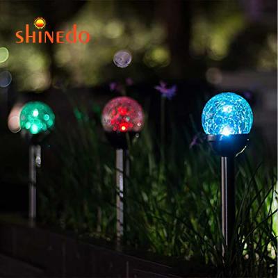 China Outdoor Solar Lawn Light Glass Crack Ball Pole RGB LED Garden Stainless Steel Decorative Light for sale