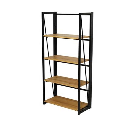 China 4 Tier Folding Foldable Modern Adjustable Portable Wood Steel Shelf Foldable Bookcase For Living Room for sale