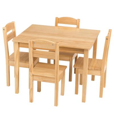 China Modern Stackable Solid Wood Kids Homework Writing Reading Table and 4 Kids Chairs for Kids for sale