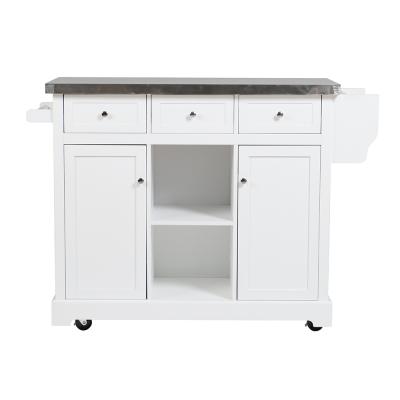 China Solid Wood Stainles Island Cart Stainless Steel Kitchen Cart With Drawer for sale