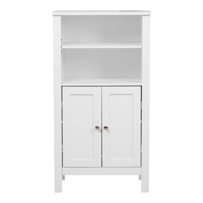 China Environmental Friendly White Wooden Floor Bathroom Side Cabinet With Door And Shelf for sale