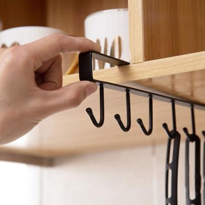 China Minimalist Wine Glass Storage Hooks Hook Rack Holder 6 Hook Under Cabinet Cup Hanger Kitchen Storage Rack for sale